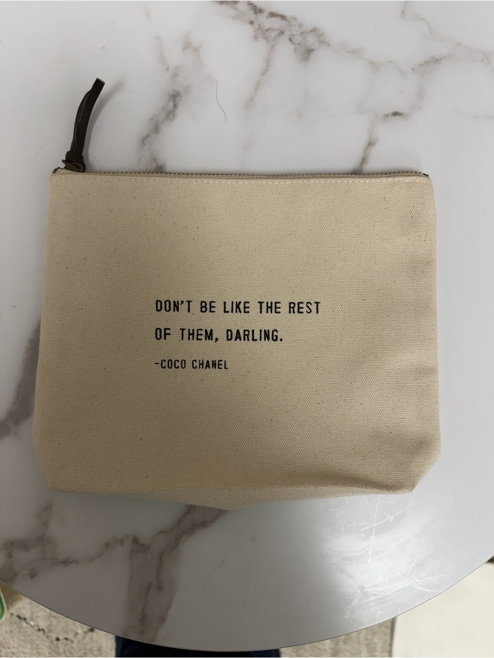 Sugarboo & Co. cream canvas zipper pouch “don’t be like the rest of them”